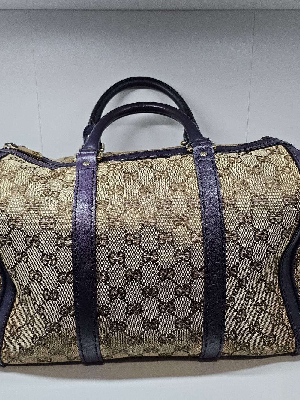 Gucci Brown GG Canvas and Dark Brown Leather Duffel Bag
